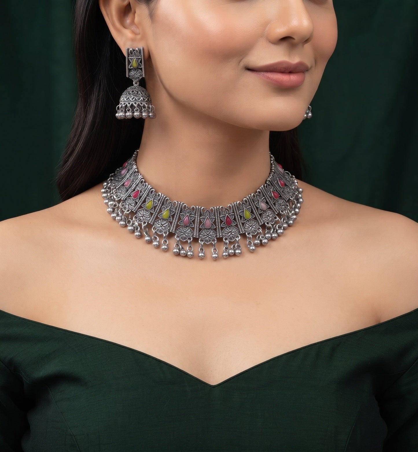 Women Silver Plated Traditional Jewellery Set