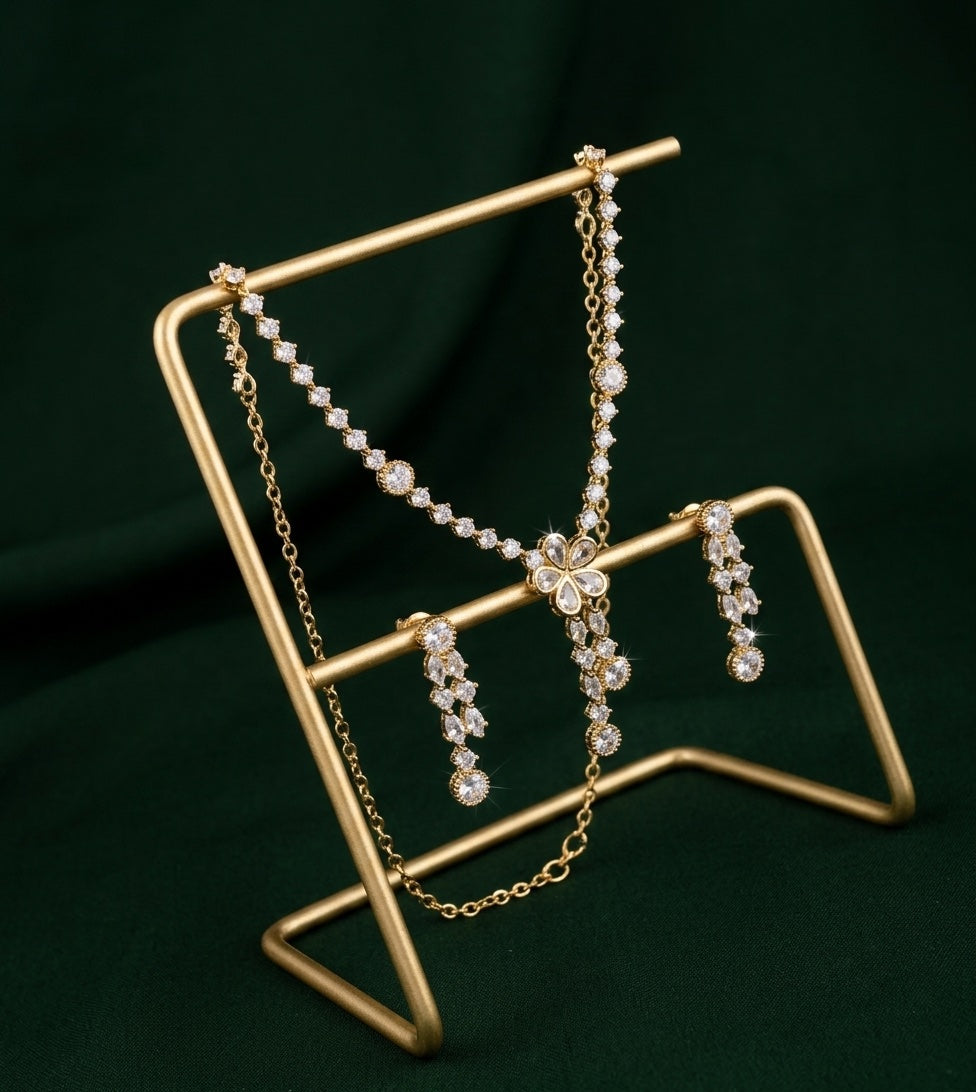 Women Golden American Daimond Jewellery Set