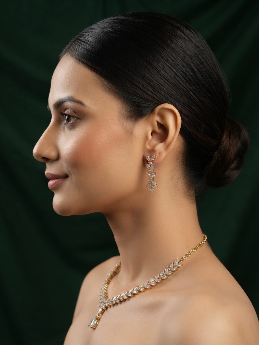 Women Gold Plated Diamond Jewellery Set