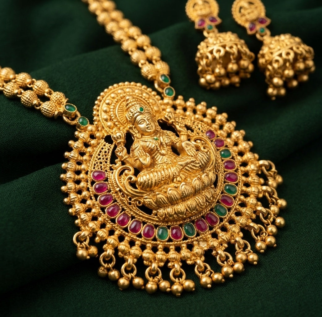 Women Gold Plated Traditional Tample Jewellery Set