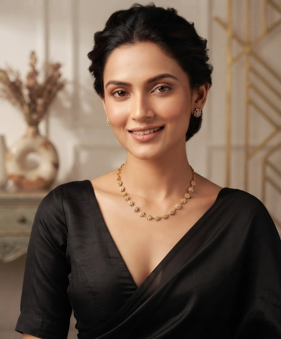 Gold Plated Trendy Floral Diamond Jewellery Set