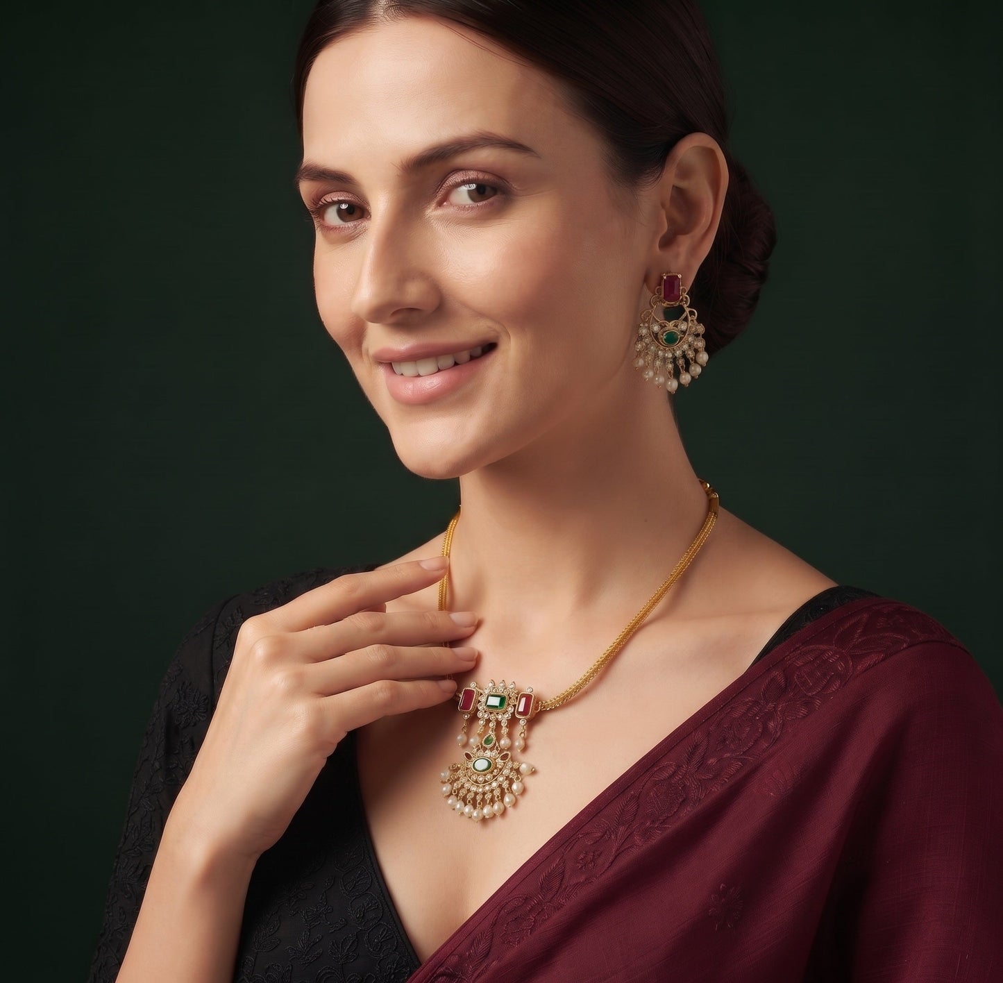 Gold-Toned Minimal Necklace with Earrings Jewellery Set
