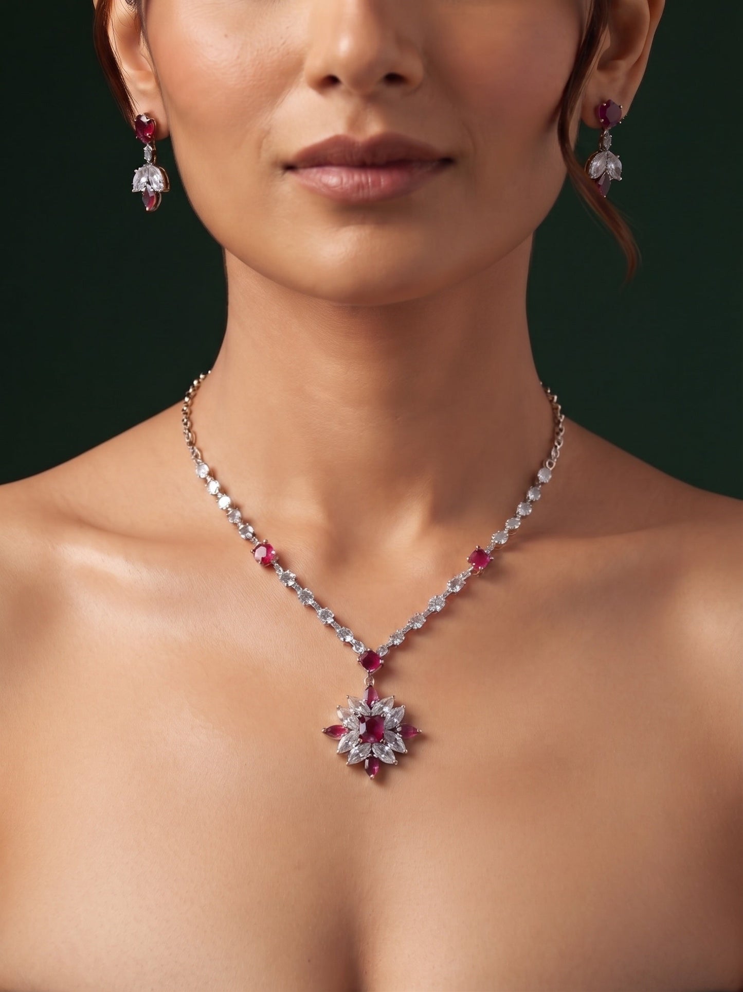 Silver Plated Fancy Stone & Diamond Jewellery Set