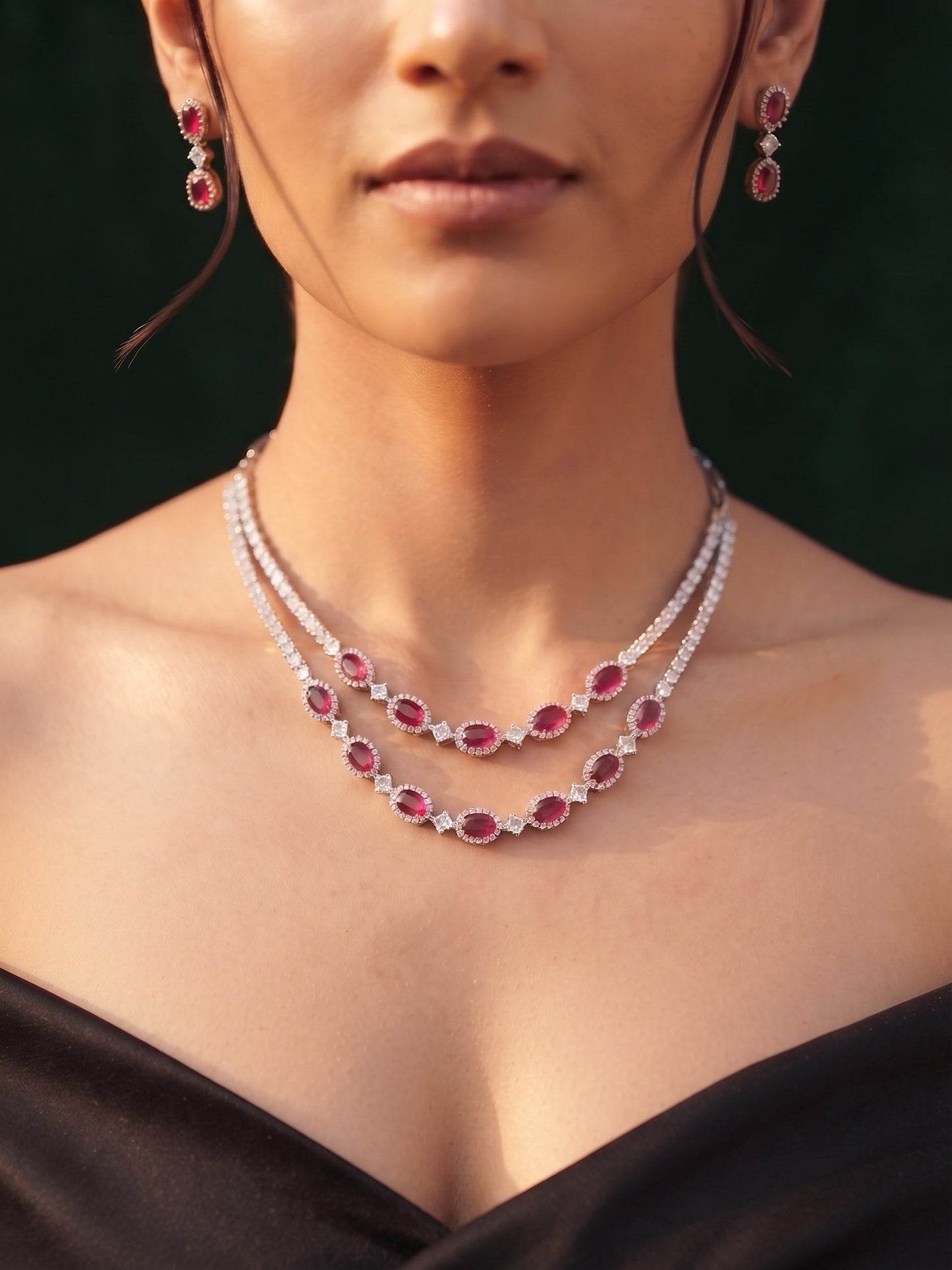 Silver Plated Fancy Stone & Diamond Jewellery Set