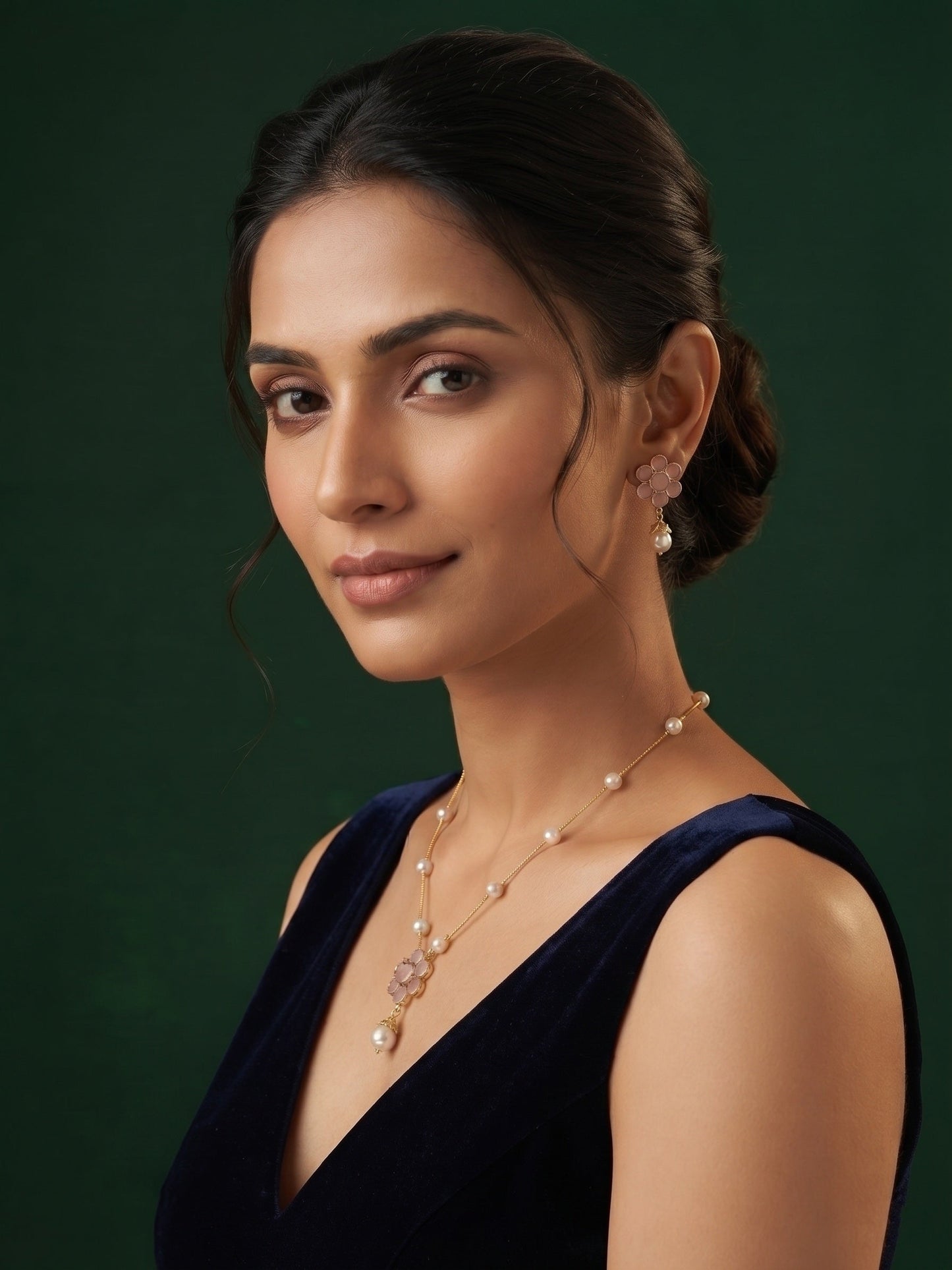 Gold Plated Ston Beaded Minimal Jewellery Set