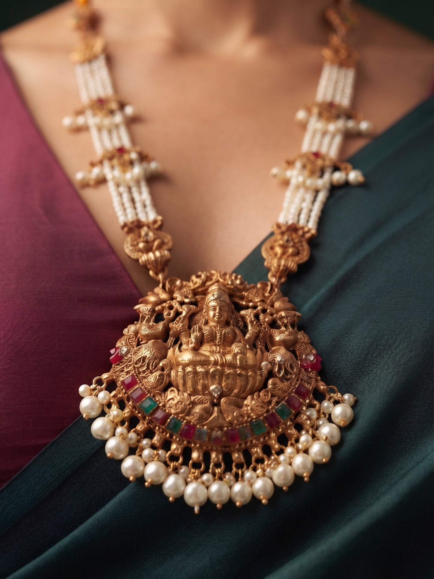 Gold-Toned Traditional Temple Rani Har Jewellery Set