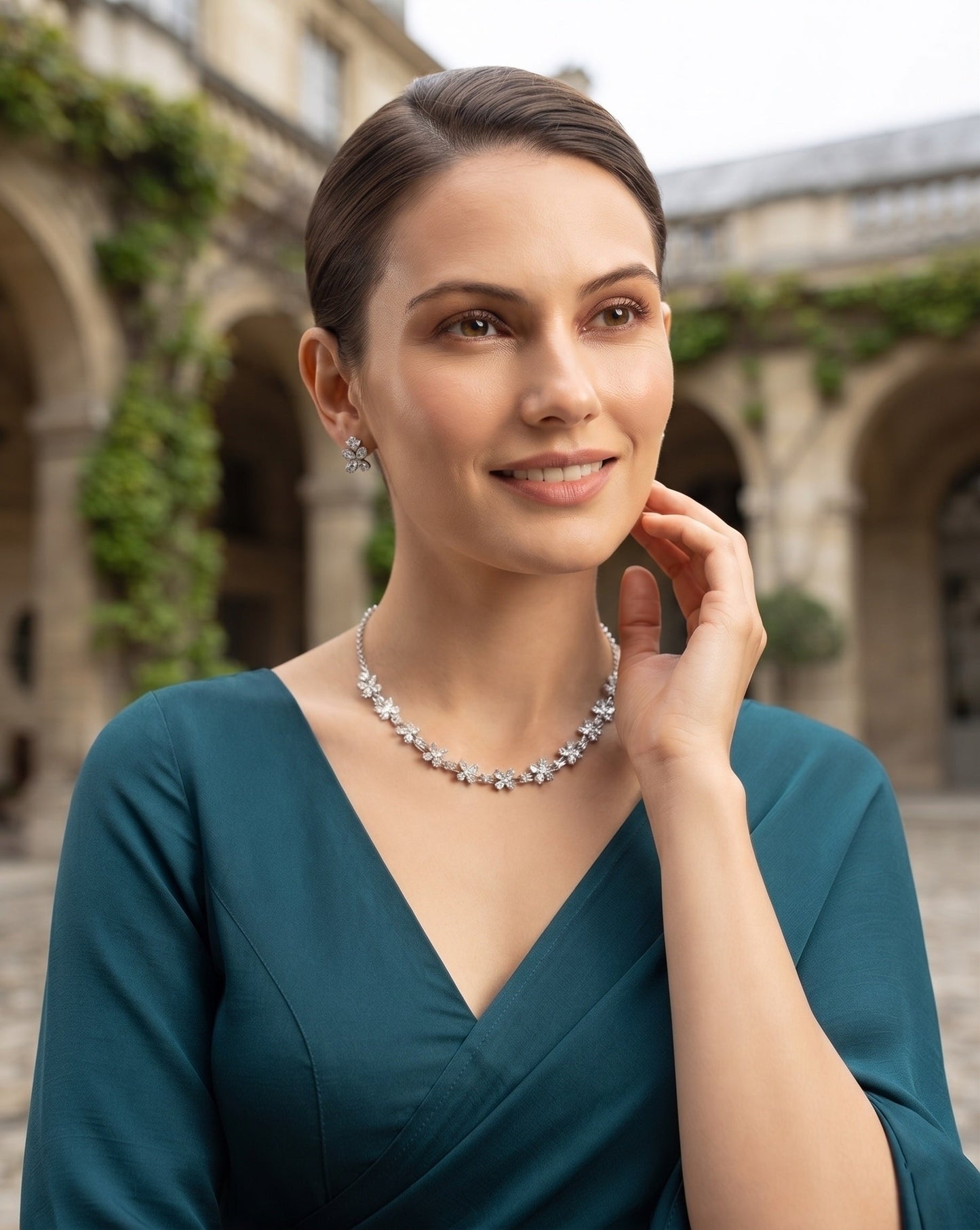 Silver Plated American Diamod Beaded Jewellery Set
