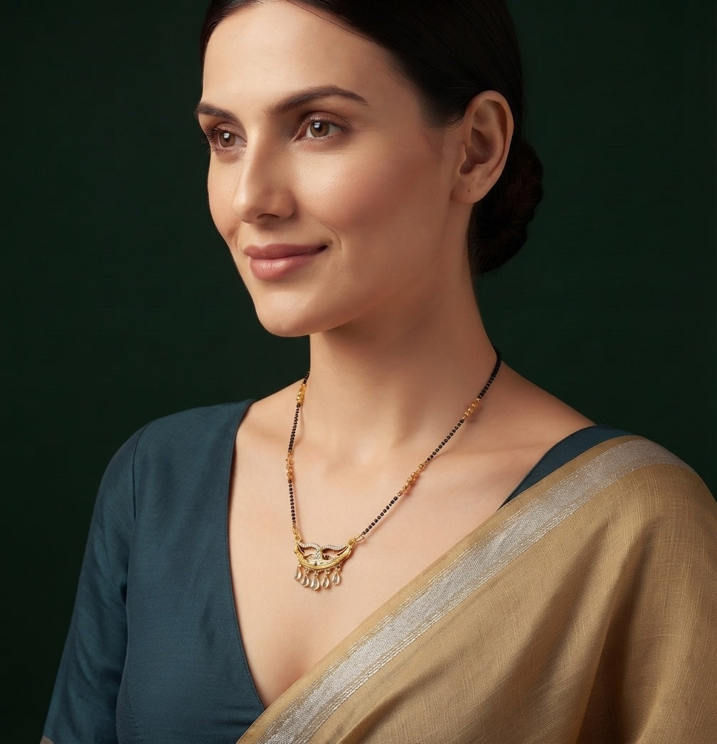 Premium Gold-Toned Stone Beaded Mangalsutra For Women