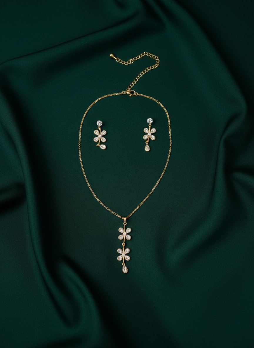 Floral Pendant Set With Earring