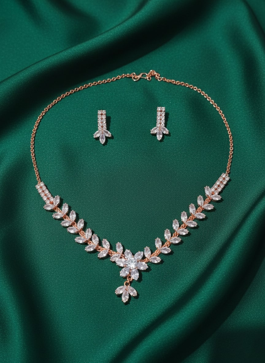 American Stone Leaf Design Necklace with Earring