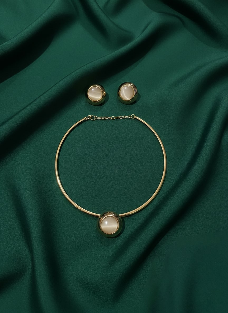 Trendy Gilded-Ripple Necklace With Studs