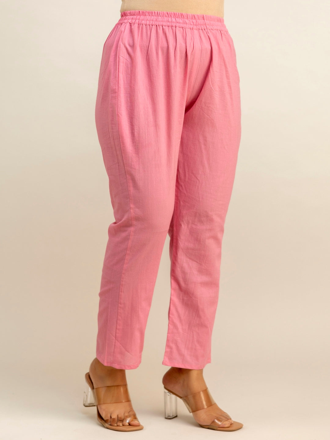 Pink Embroidered Kurti Pant Set With Square Neck