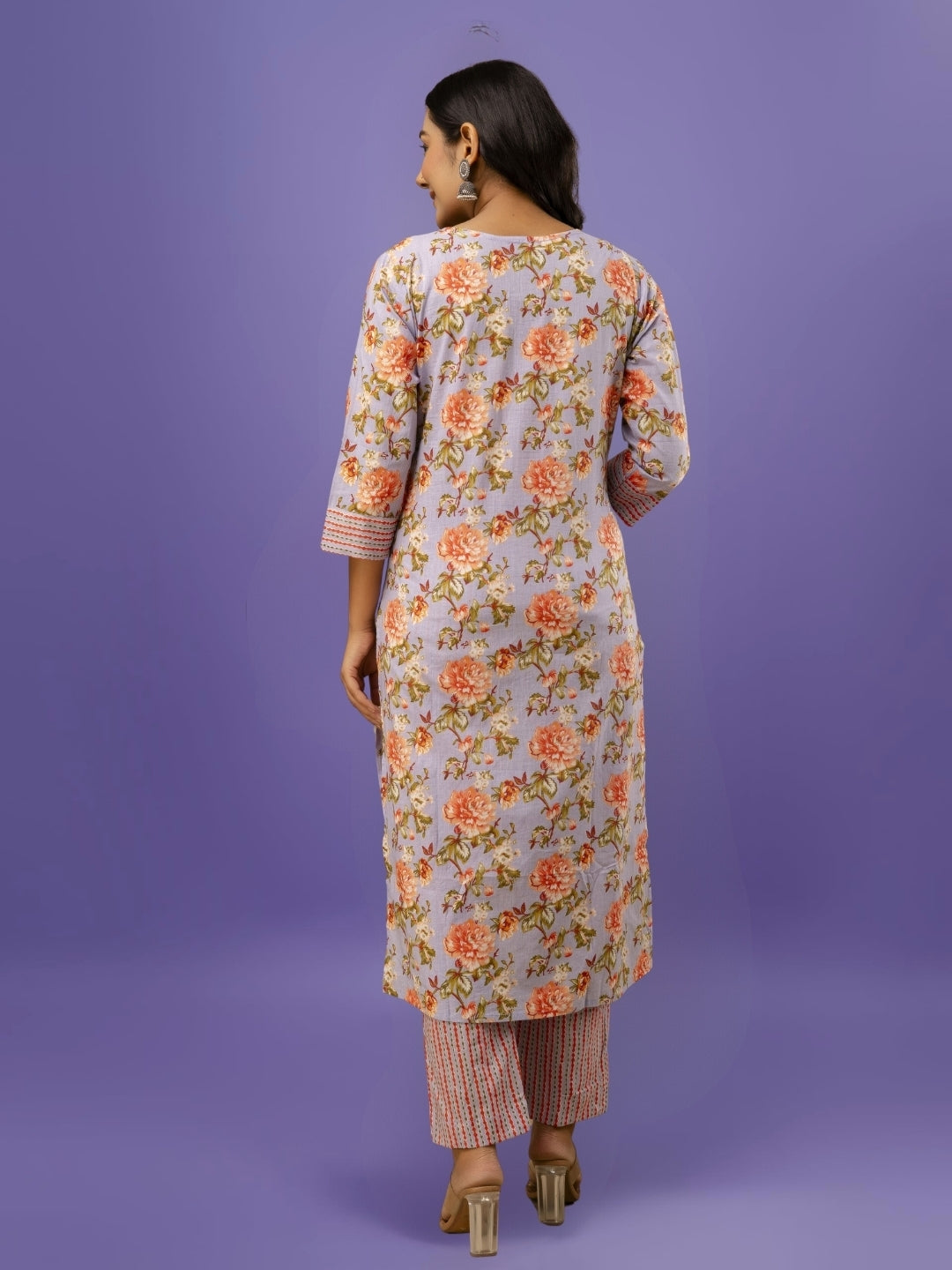 Lilac Bloom Floral Kurta Set With Dupatta