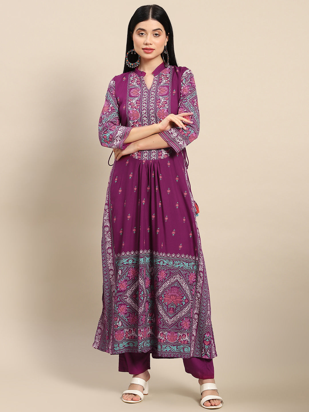 Printed Long Straight Rayon Kurta Set