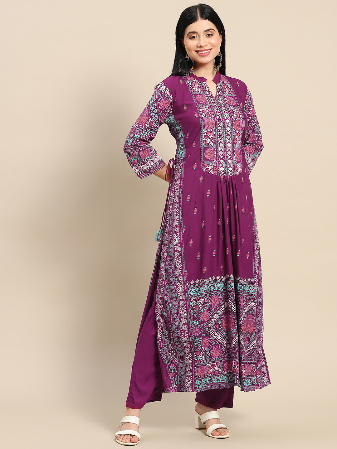 Printed Long Straight Rayon Kurta Set