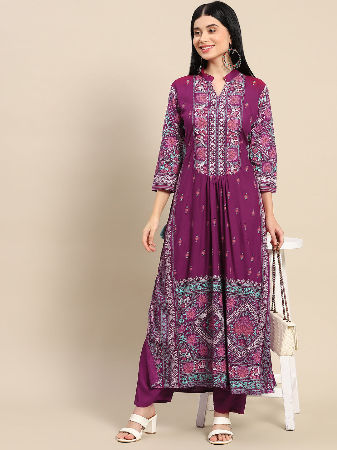 Printed Long Straight Rayon Kurta Set