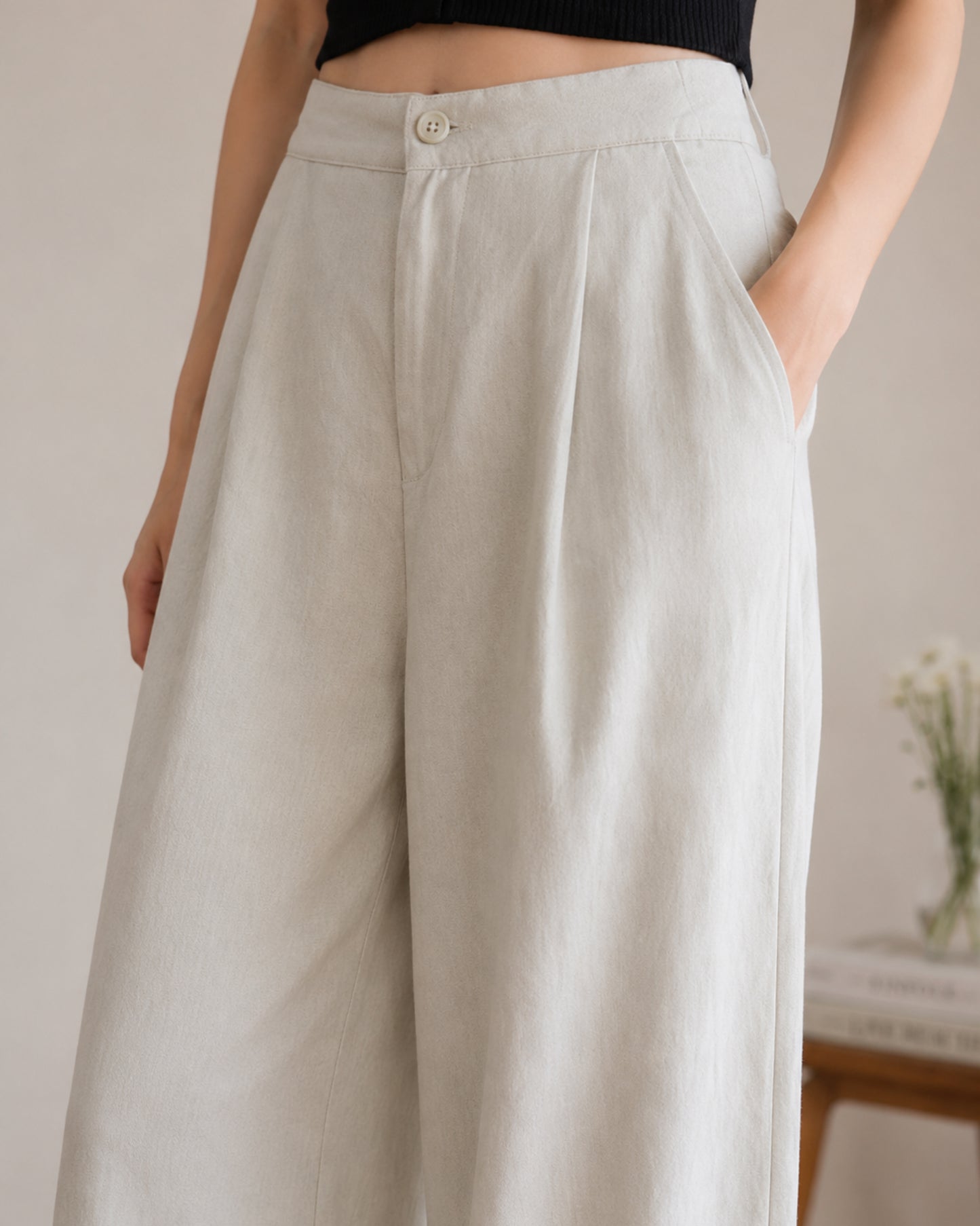 Solid Rayon Flex Wide Leg Trouser