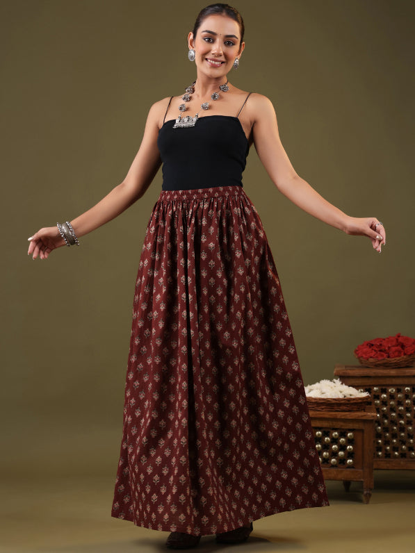 Printed Flared Maxi Skirt