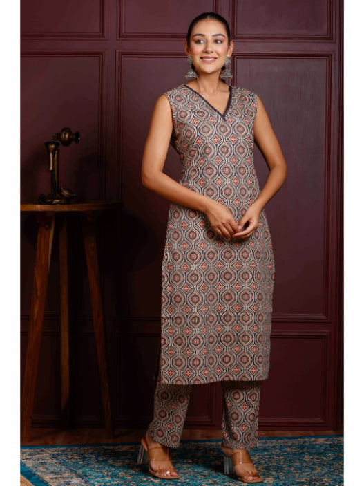 A-Line Printed Cotton Kurta Set