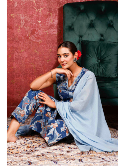 A-Line Printed Cotton Kurta Set