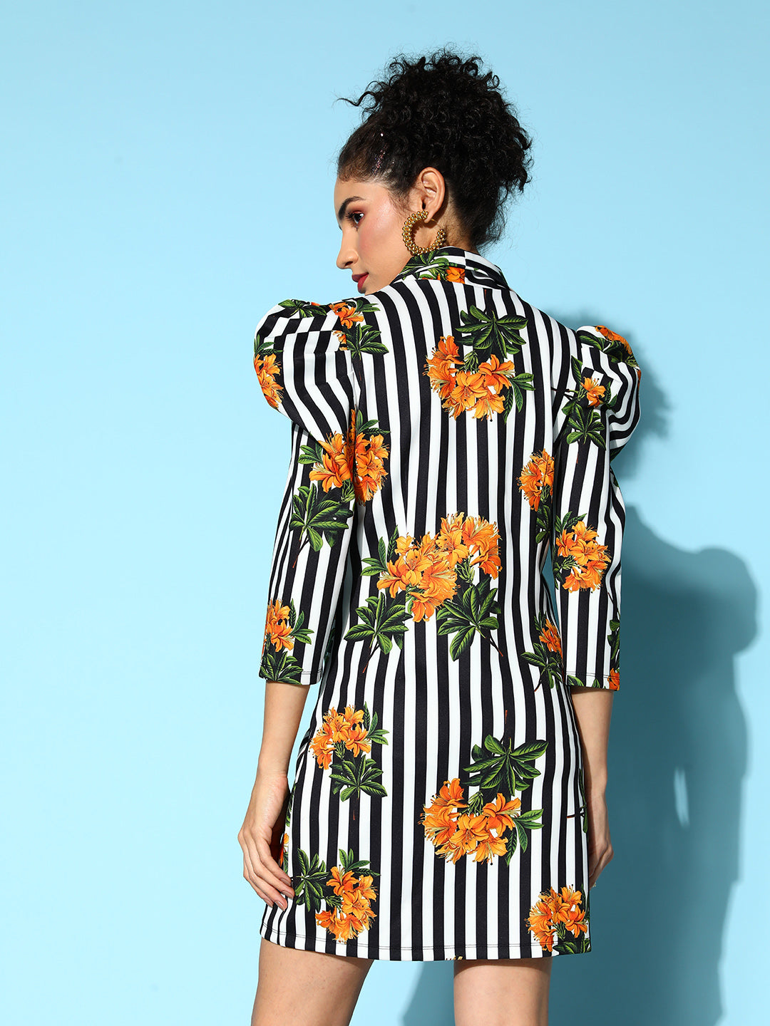 Black & White Stripe Floral Scuba Blazer Dress