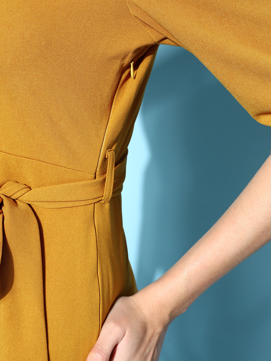 Mustard Canton Wrap Midi Bodycon Dress