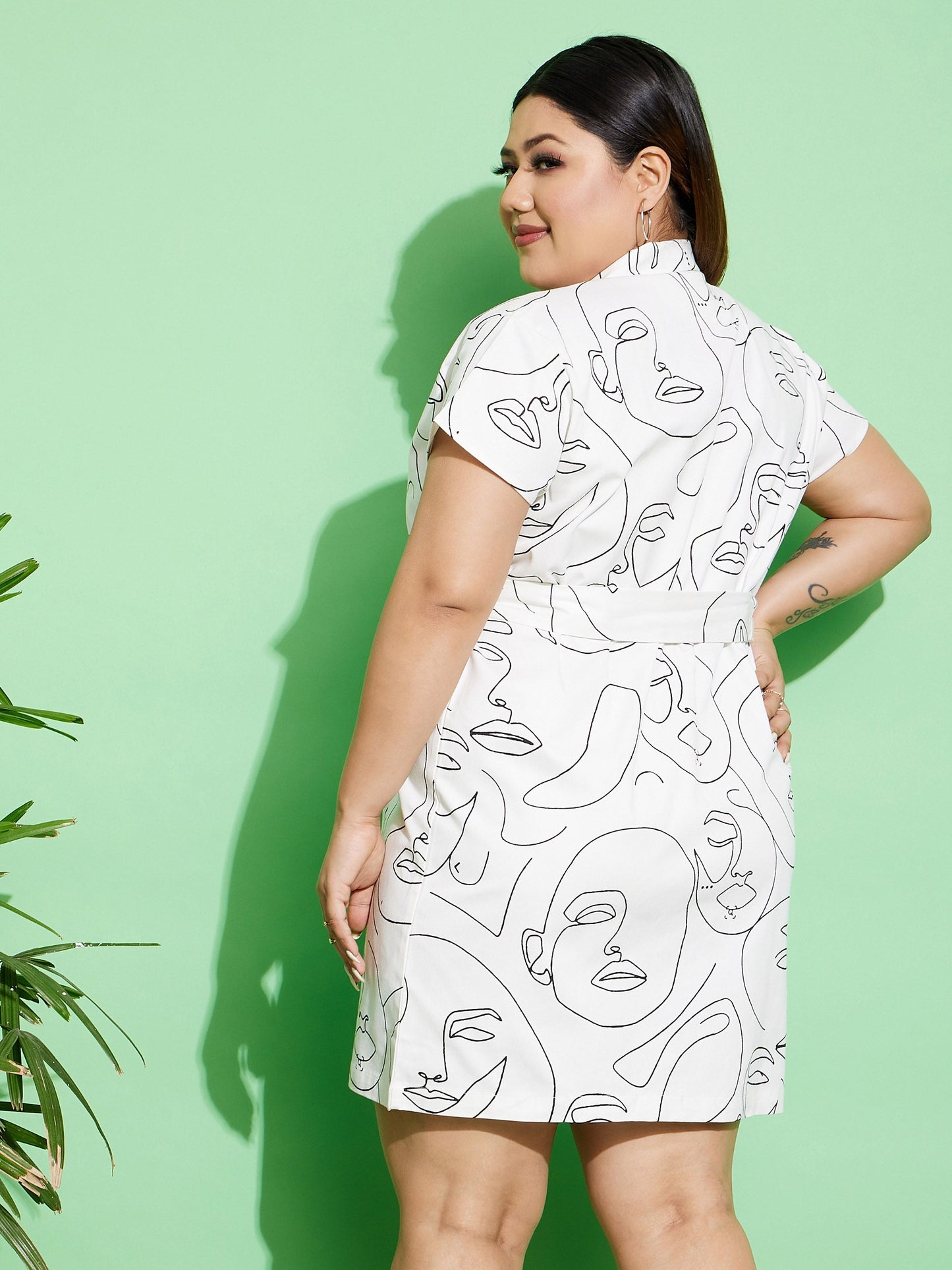 White Face Print Twill Belted Blazer Dress