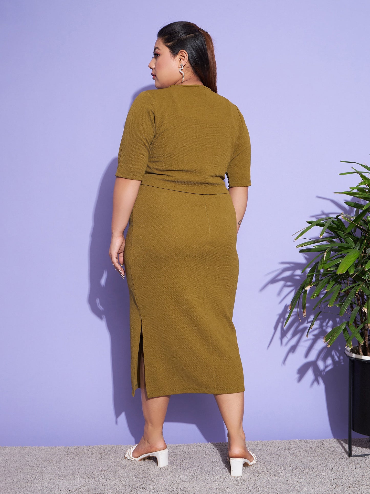 Olive Solid Strappy Dress With Shrug