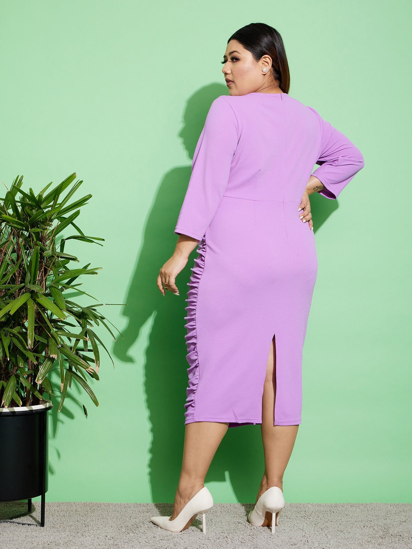 Purple Ruched Bodycon Midi Dress