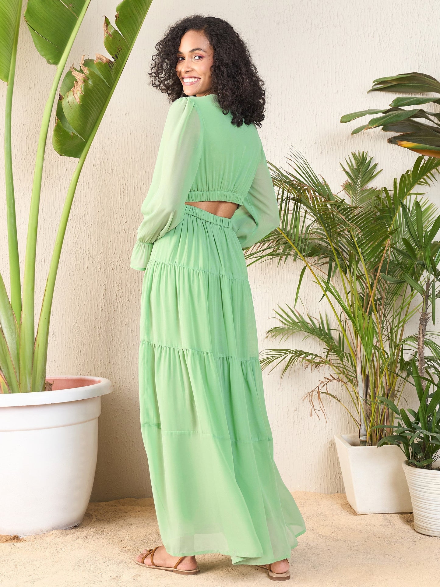 Jade Green Waist Cut-Out Maxi Dress