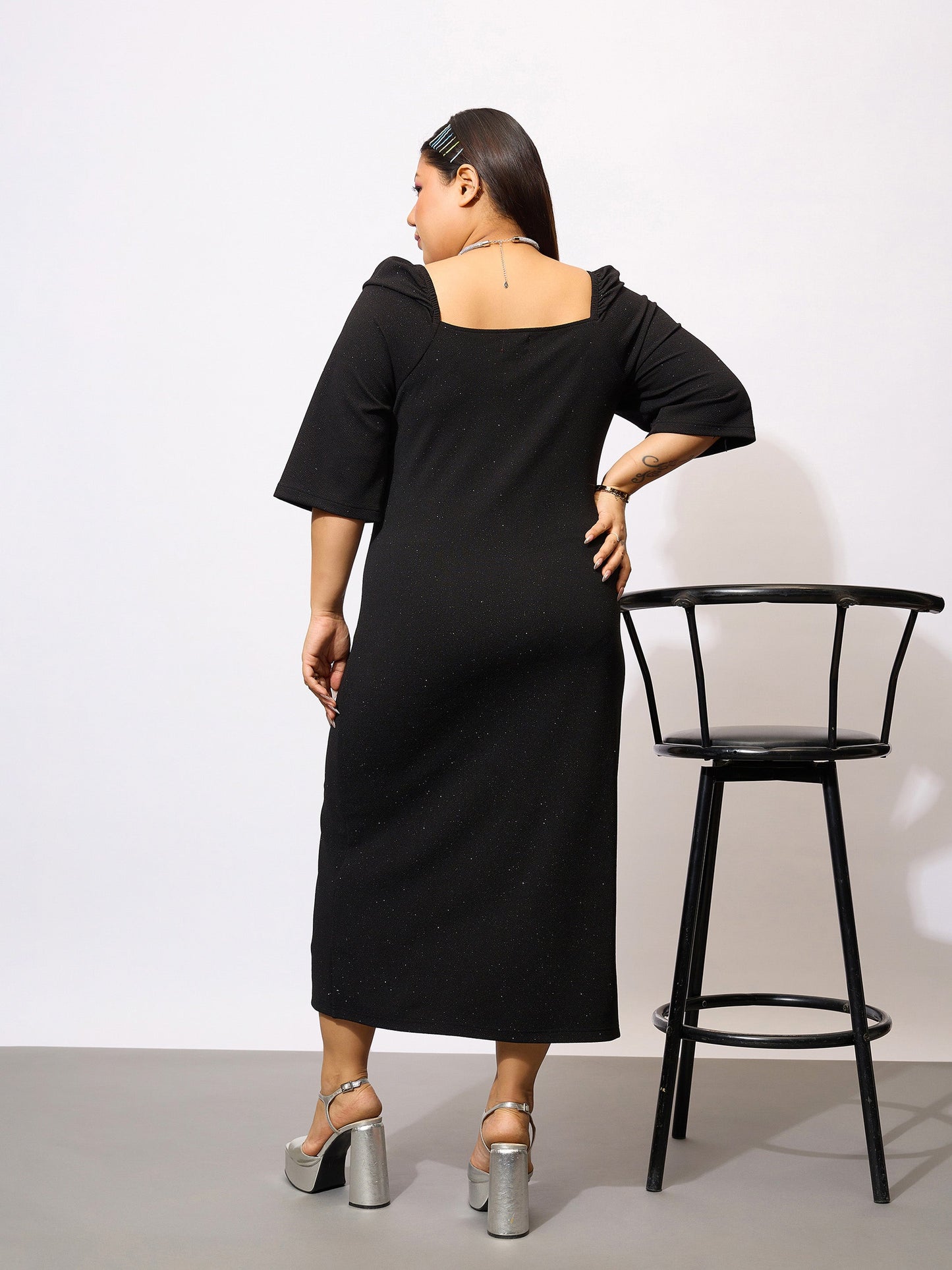 Black Glitter Bust Ruched Bodycon Dress