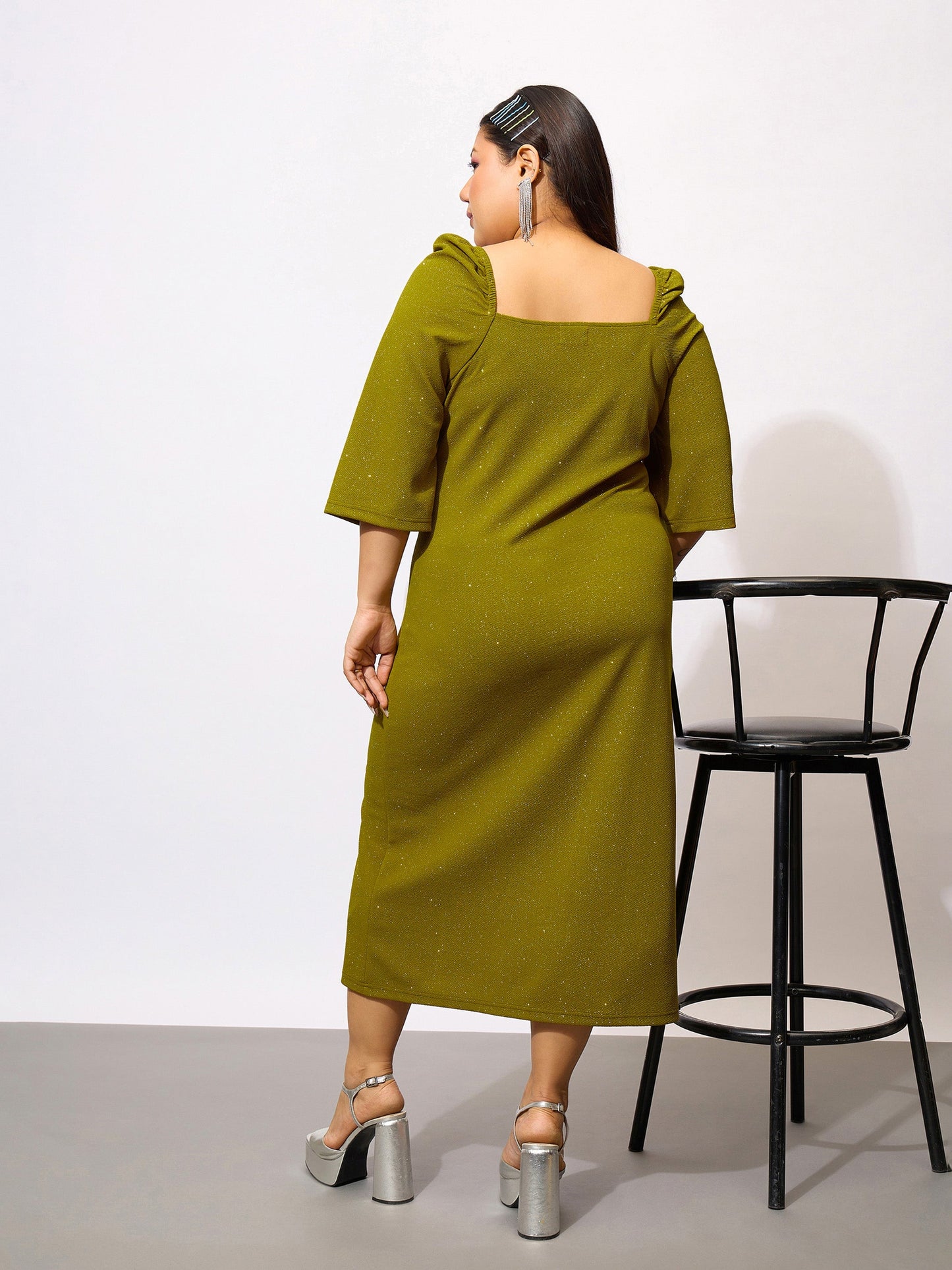 Olive Glitter Bust Ruched Bodycon Dress
