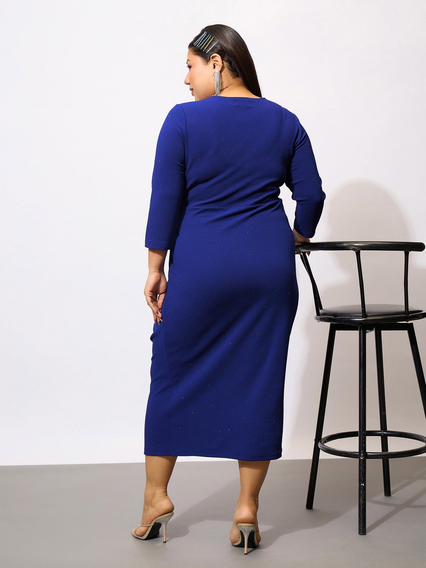 Royal Blue Glitter Front Ruched Bodycon Dress