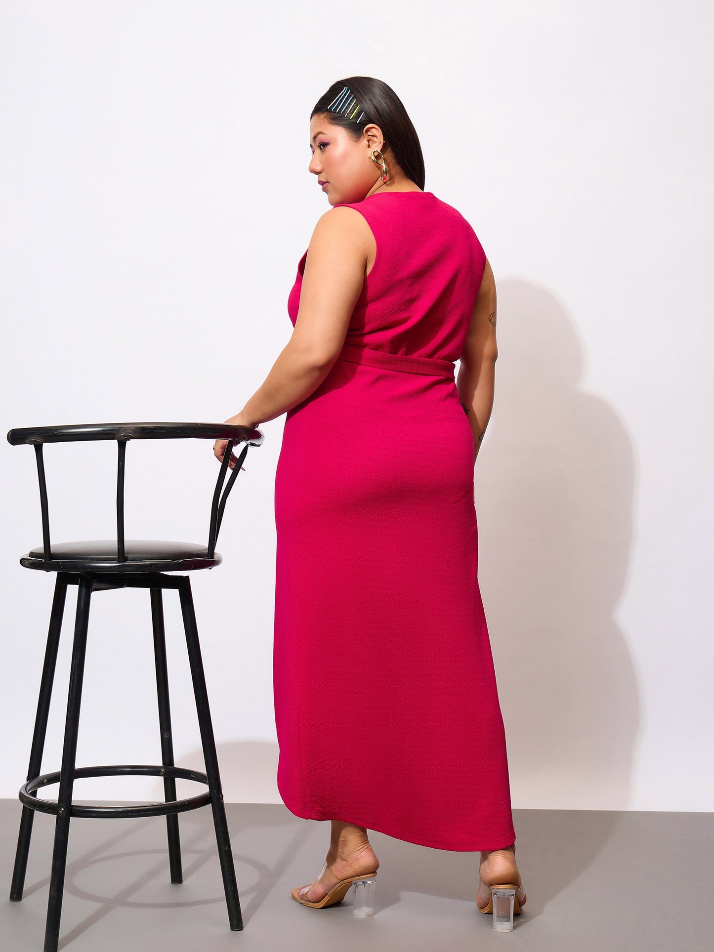 Fuchsia Front Wrap Bodycon Dress