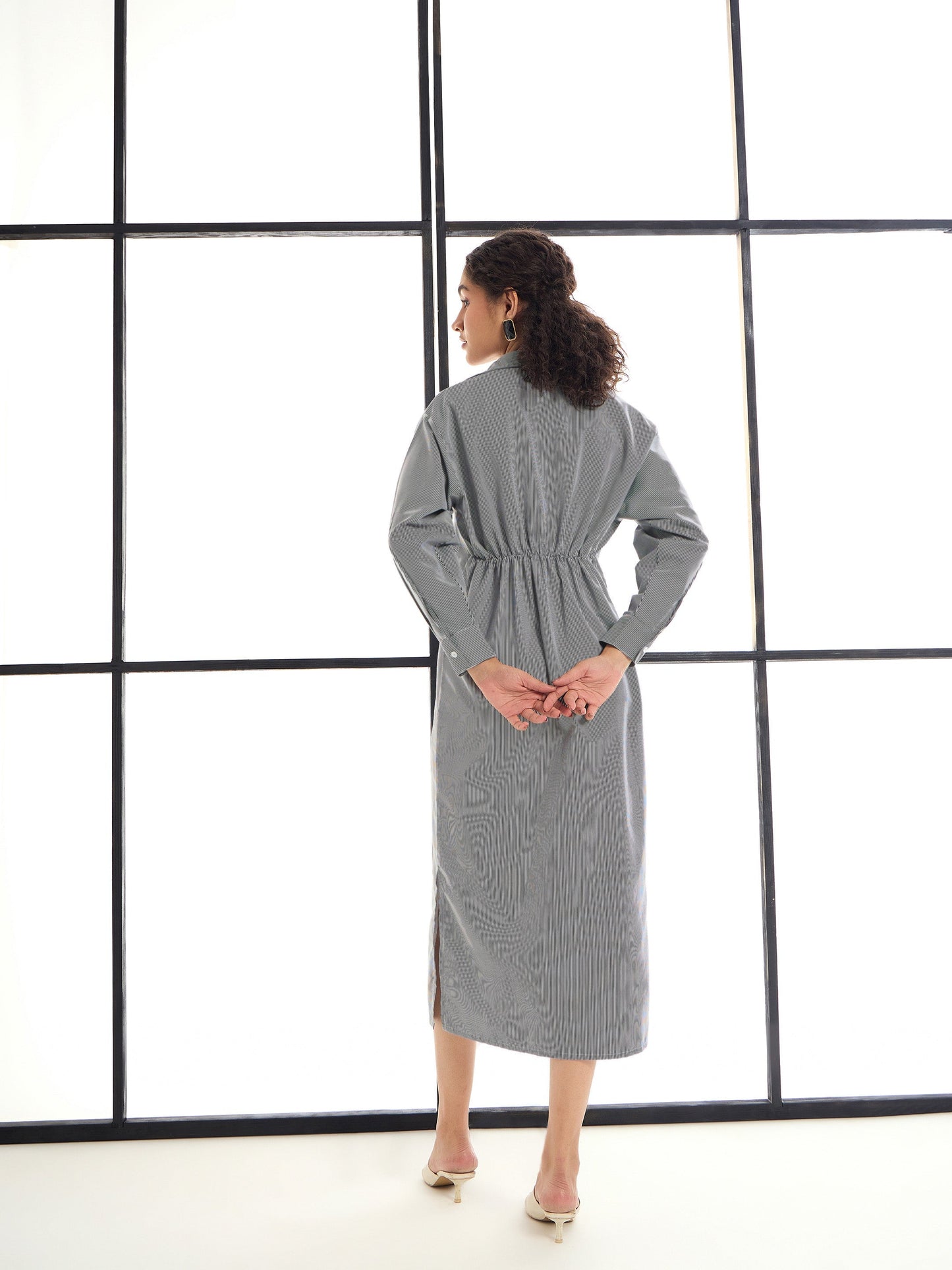 Black & White Stripes Lounge Longline Shirt Dress