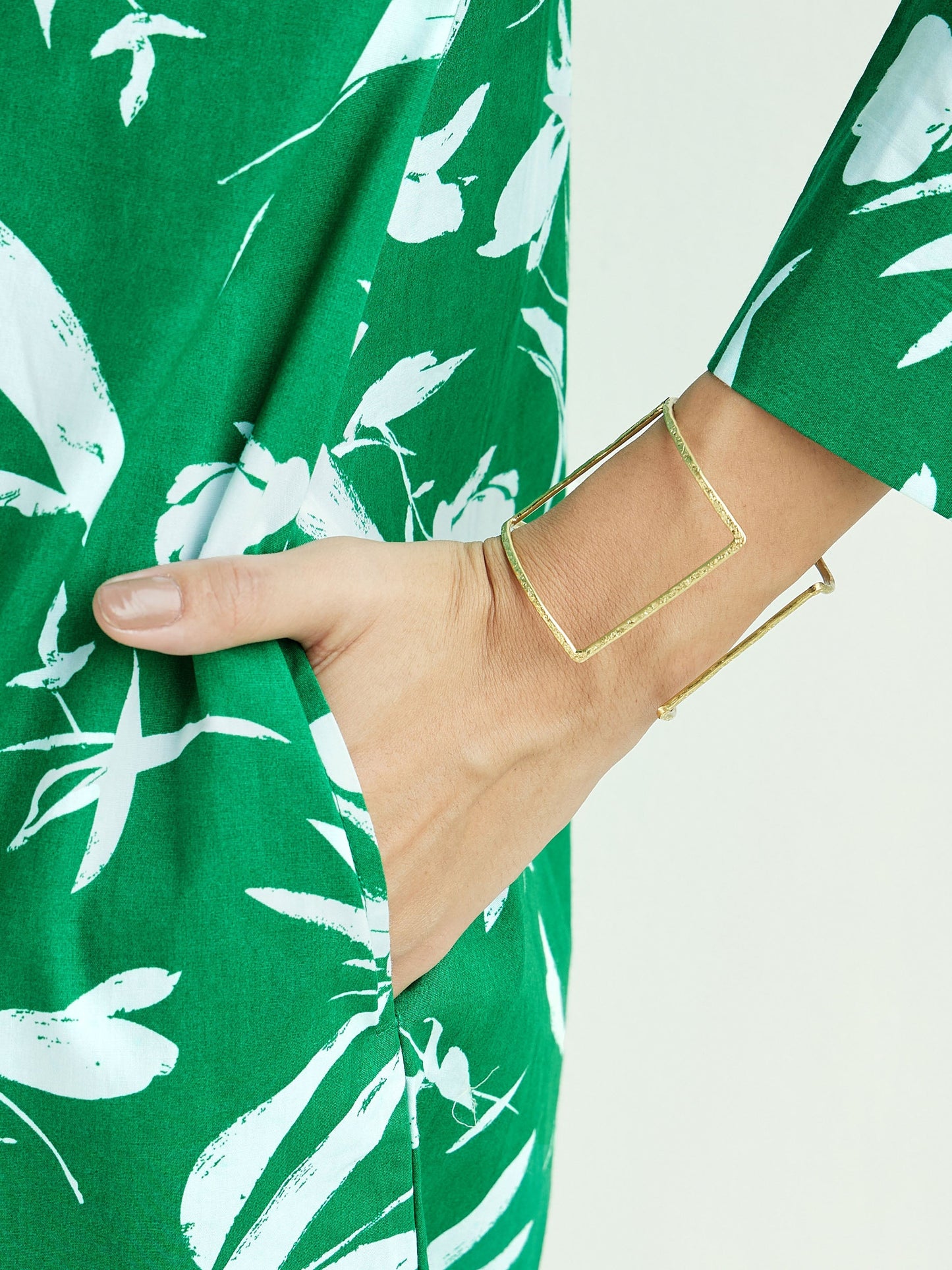 Green & White Floral Shirt Dress