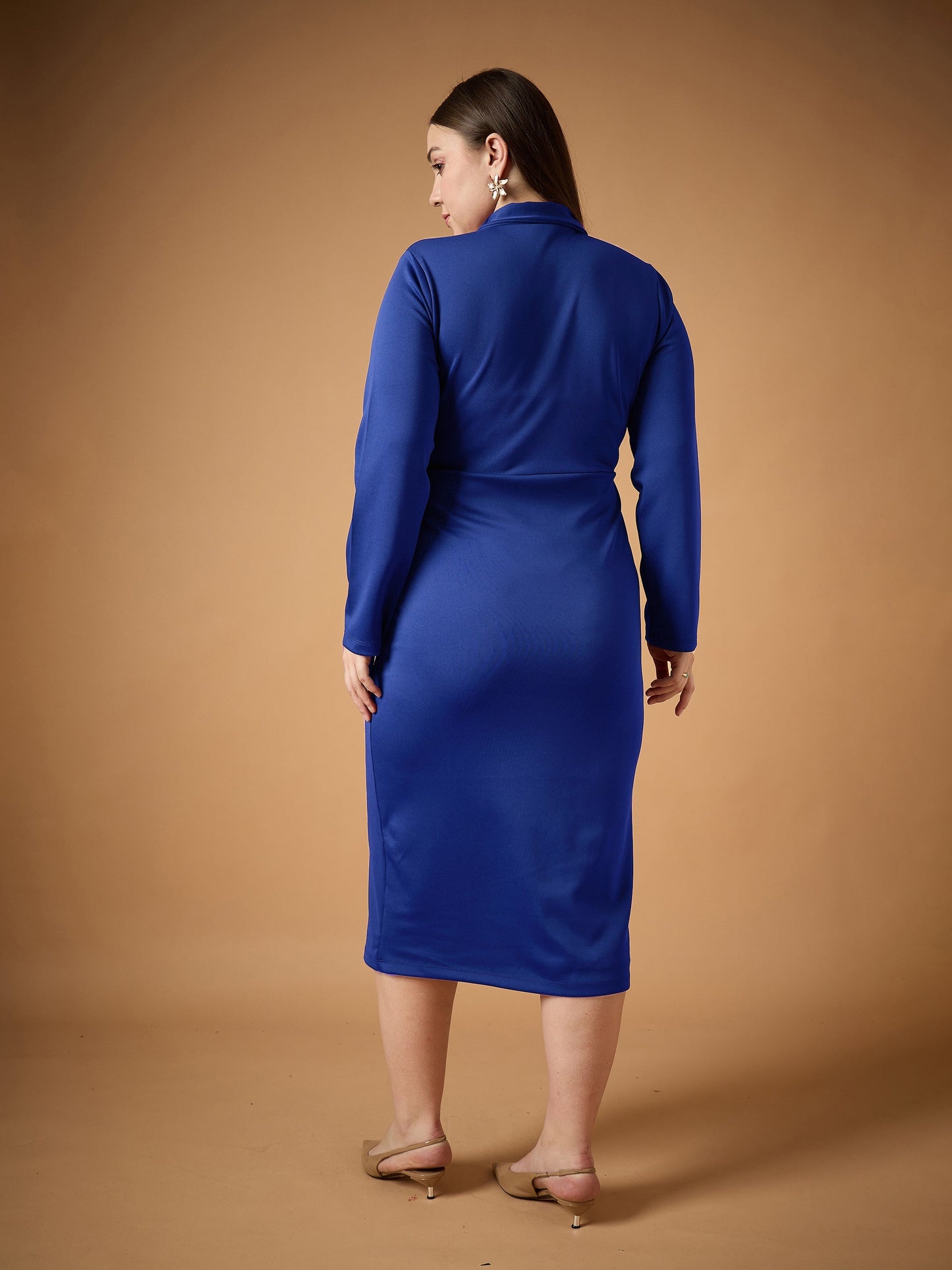 Royal Blue Full Sleeves Midi Dress