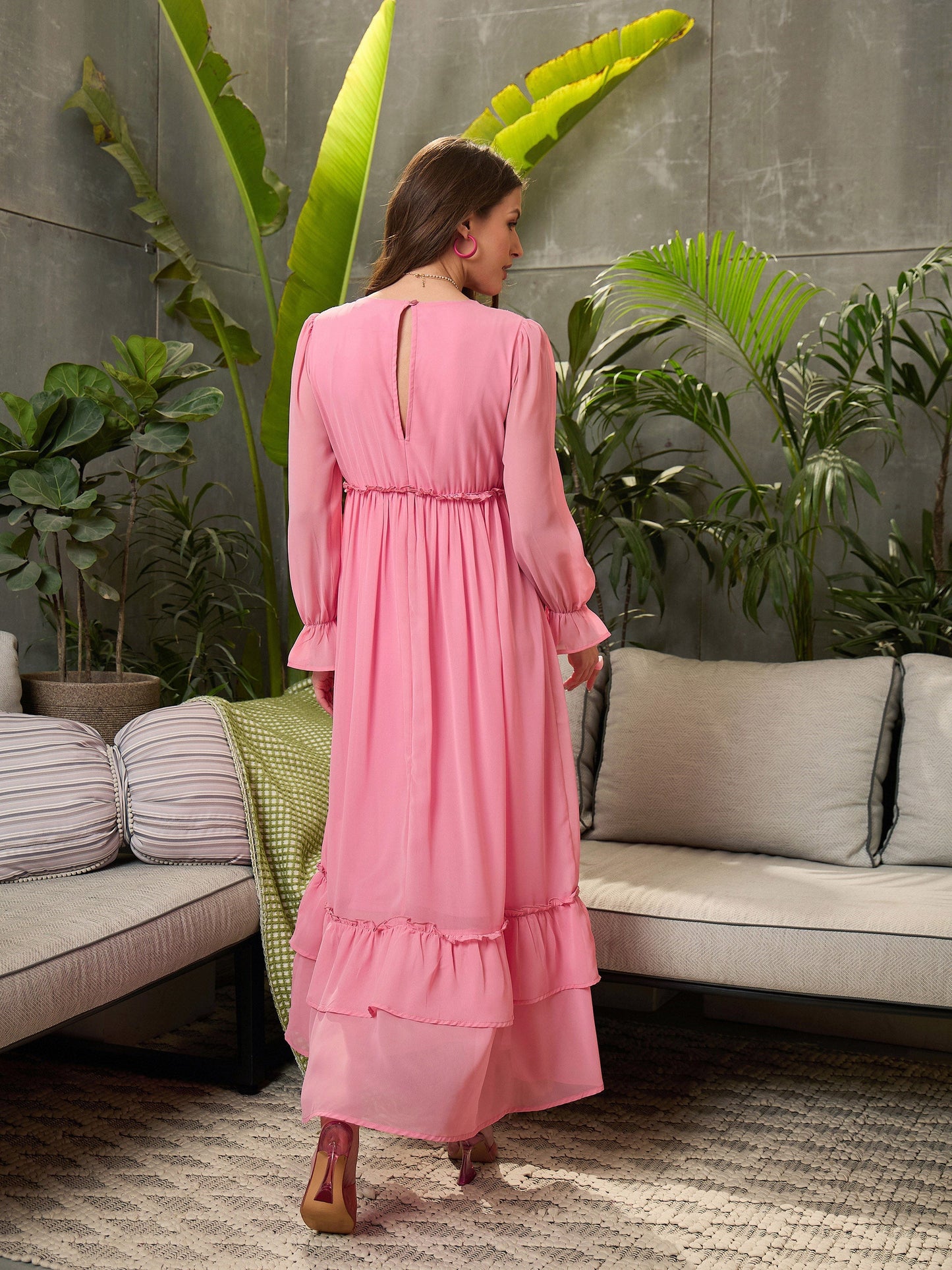 Pink Wrap V-Neck Maxi Dress