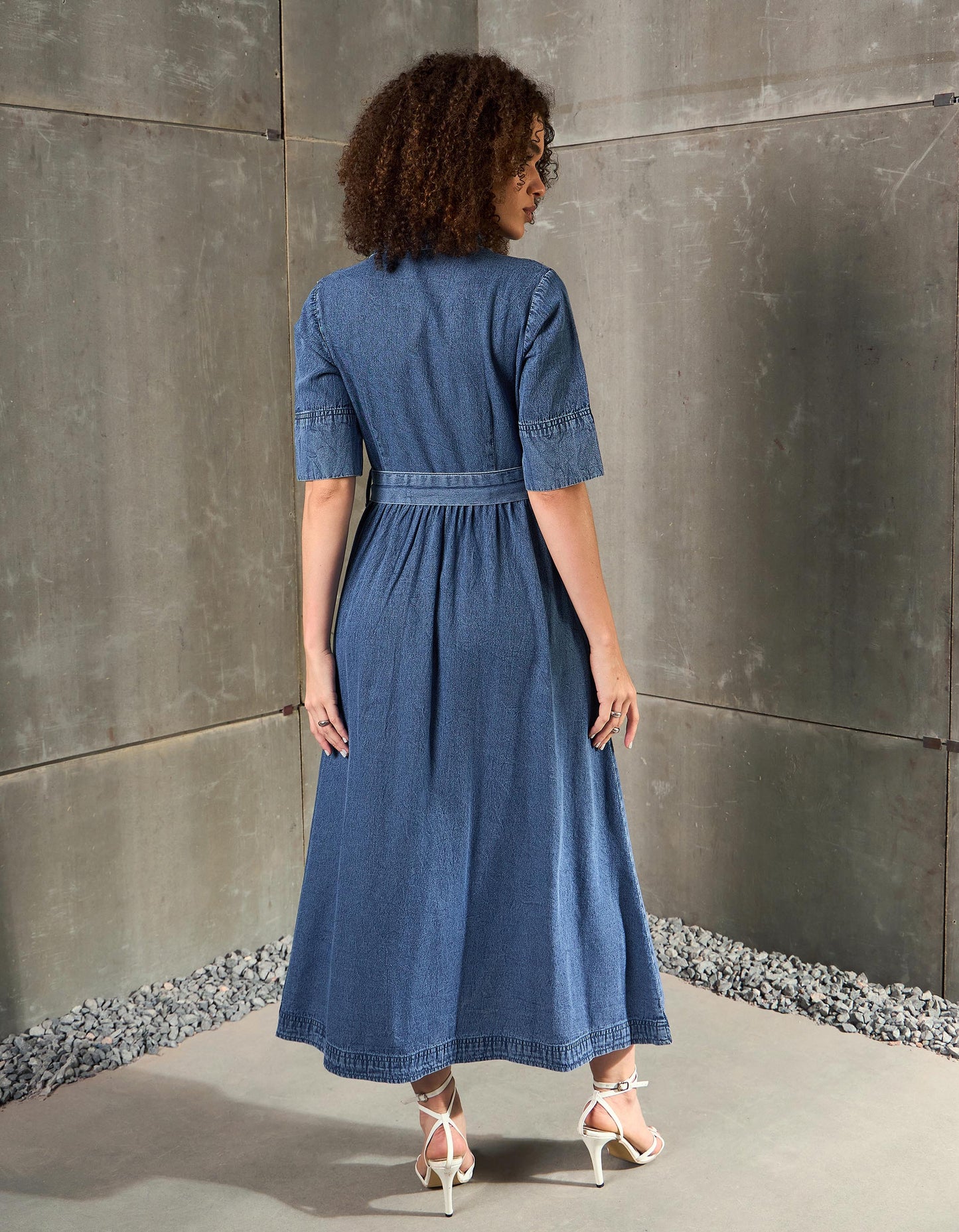 Women Blue Blast Denim Belted Maxi Dress