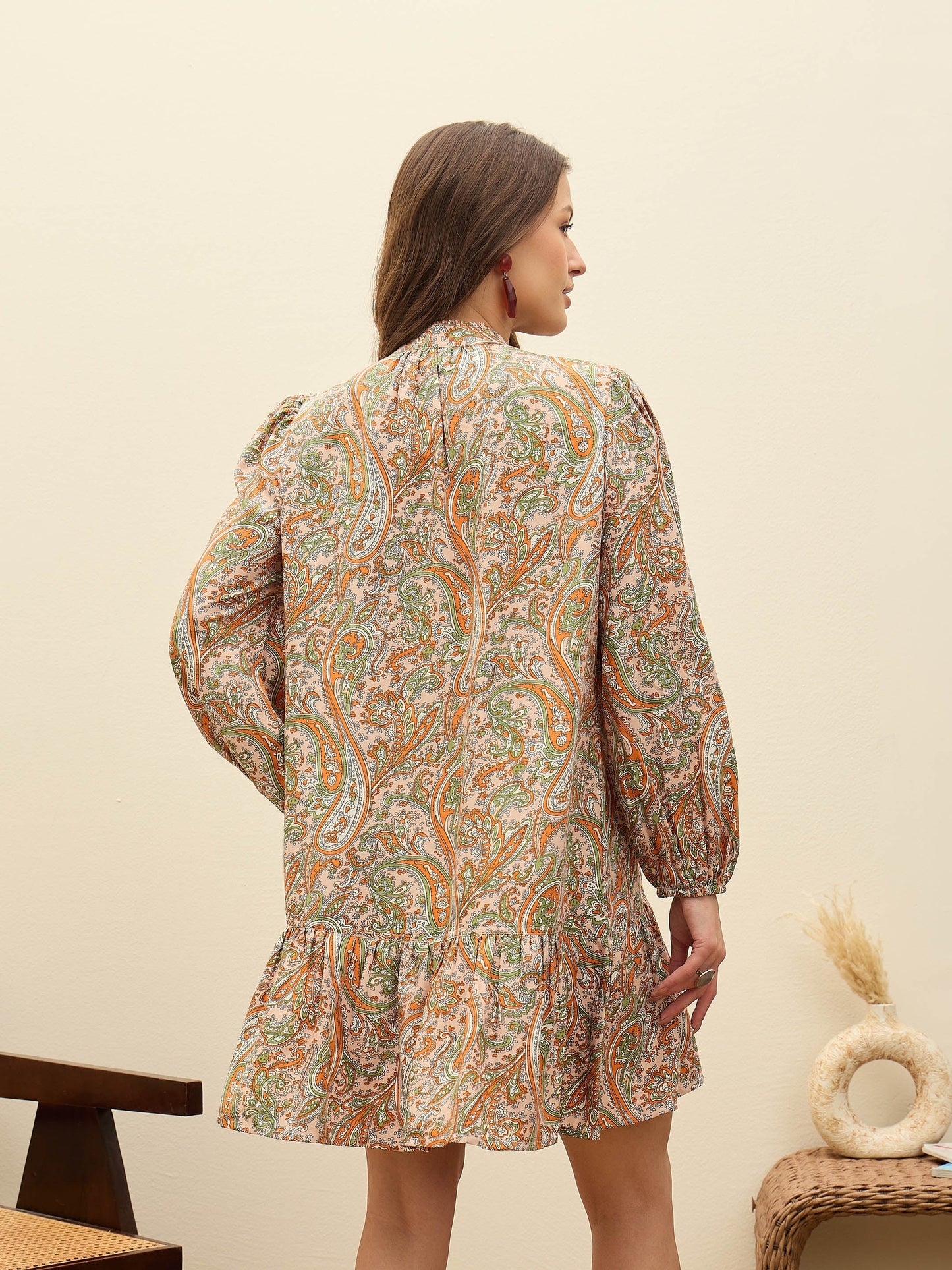Peach Paisley Shirt Dress