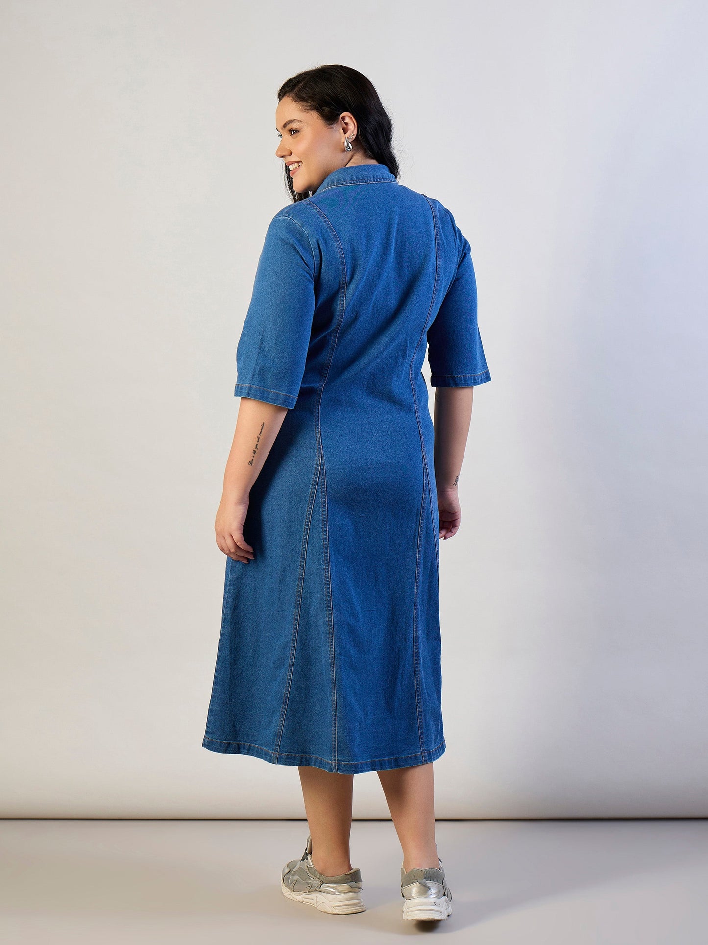 Blue Blast Denim Button Down Midi Dress