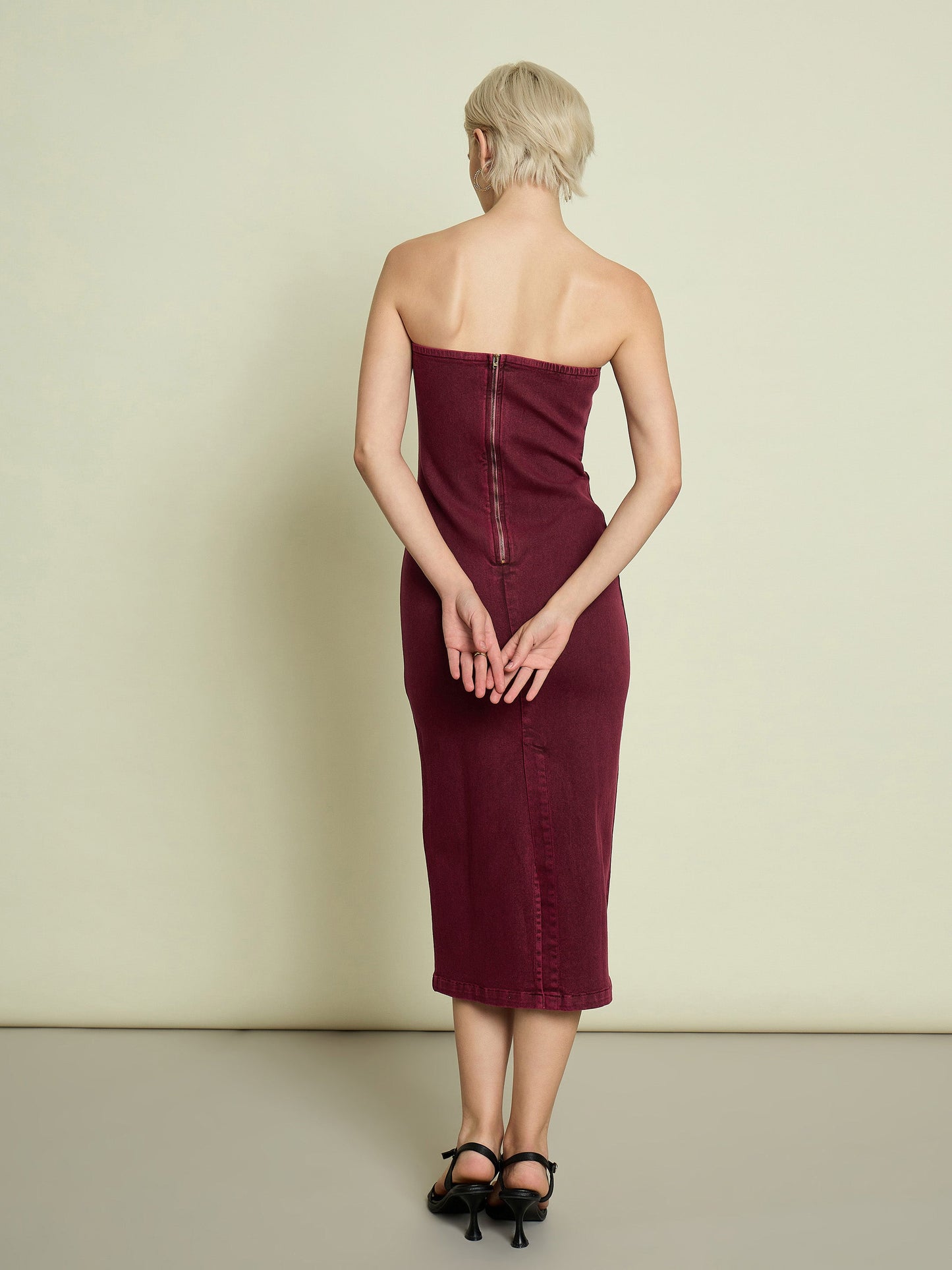 Burgundy Denim Tube Dress