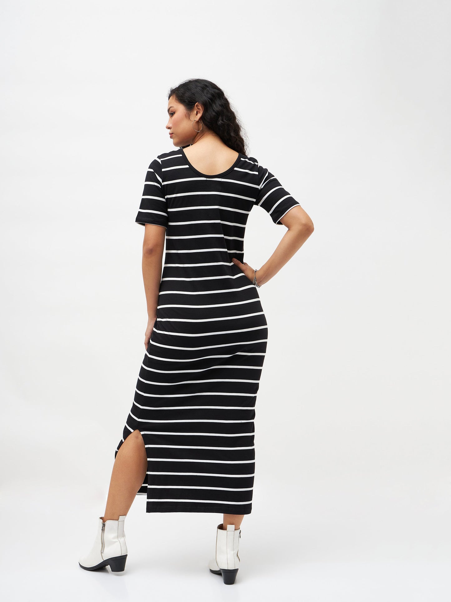 Women Black White Stripe Maxi