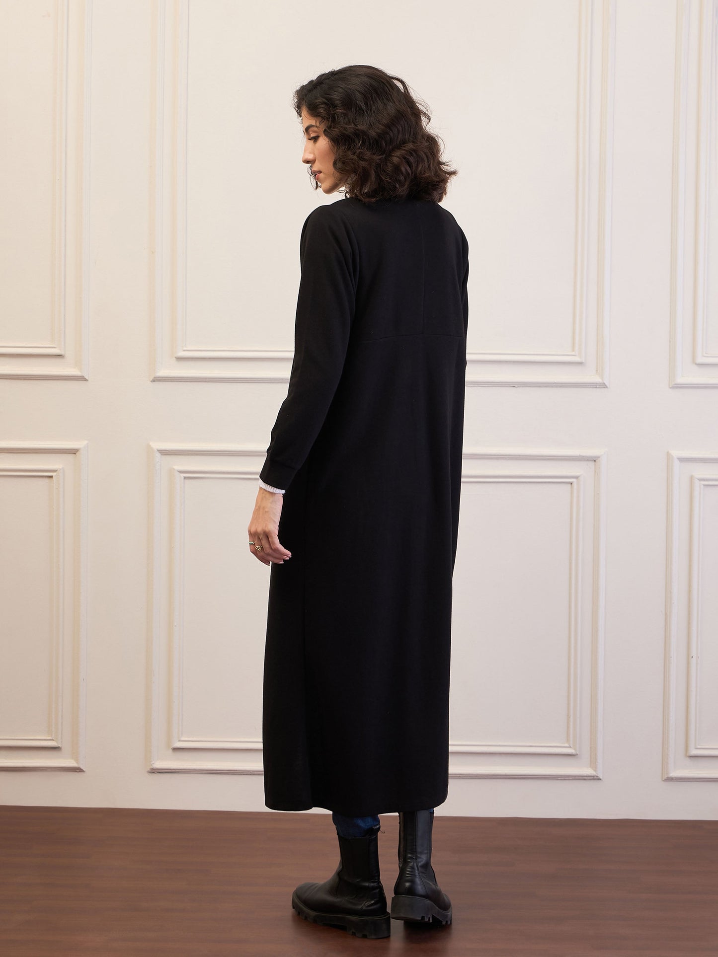 Women Black Front Open Long Shrug