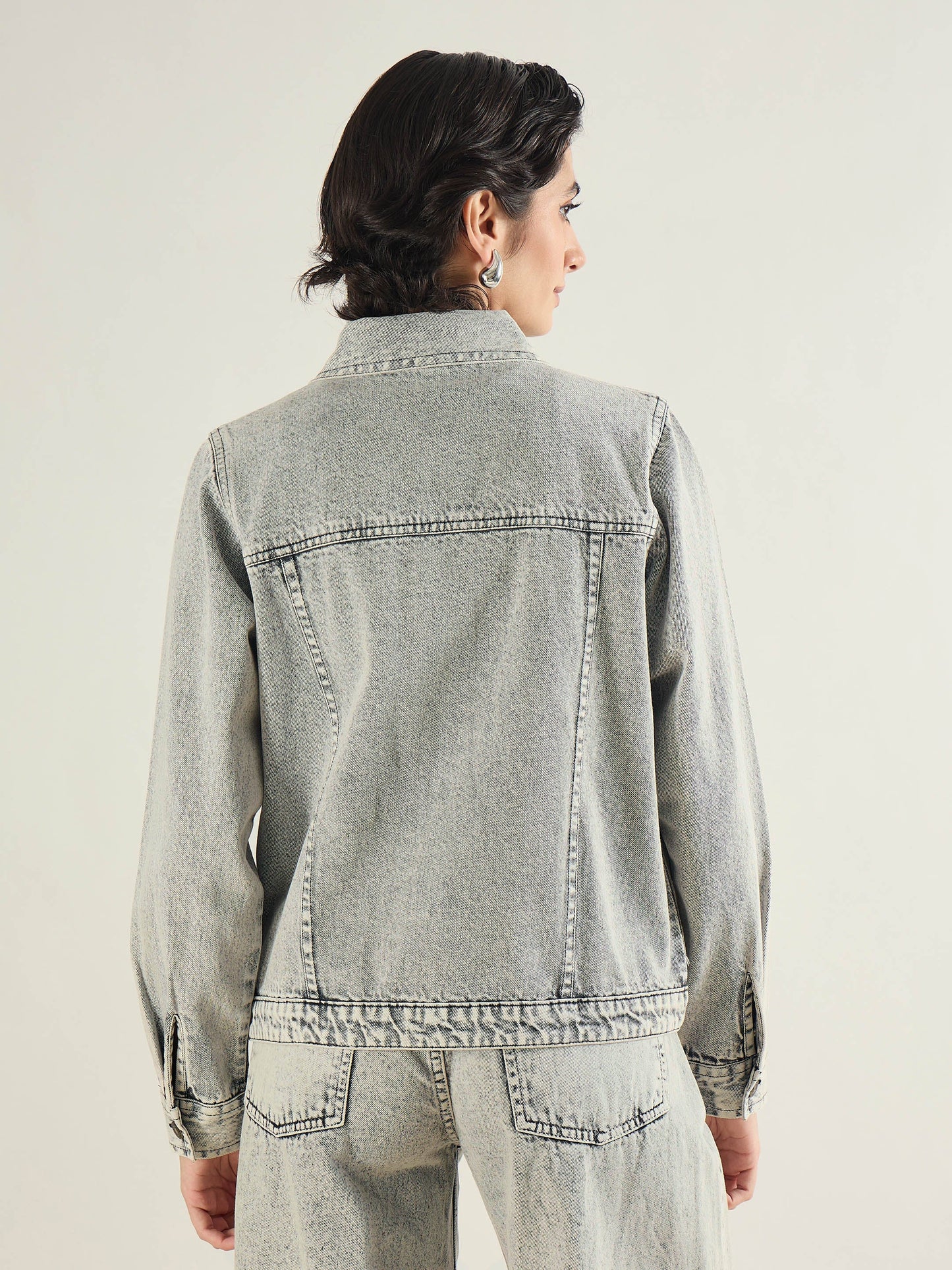 Washed Grey Basic Denim Regular Jacket