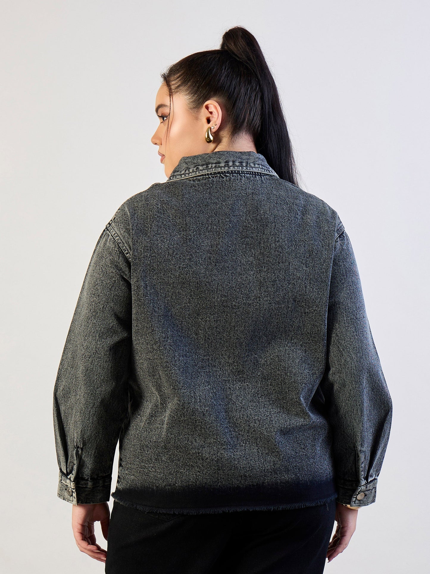 Black Blast Sequins Patch Pocket Denim Jacket