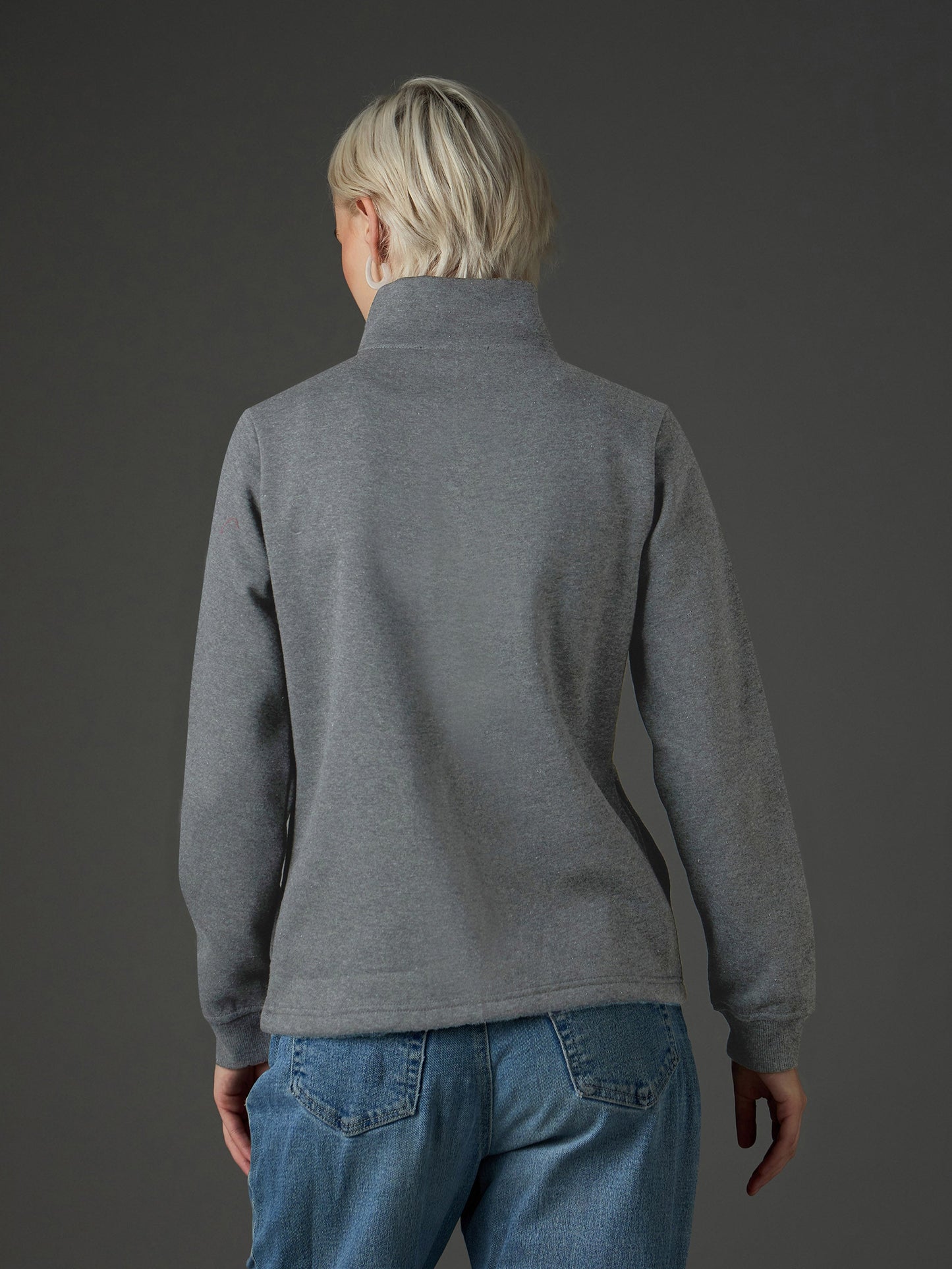 Women Dark Grey Fleece Front Zipper Jacket