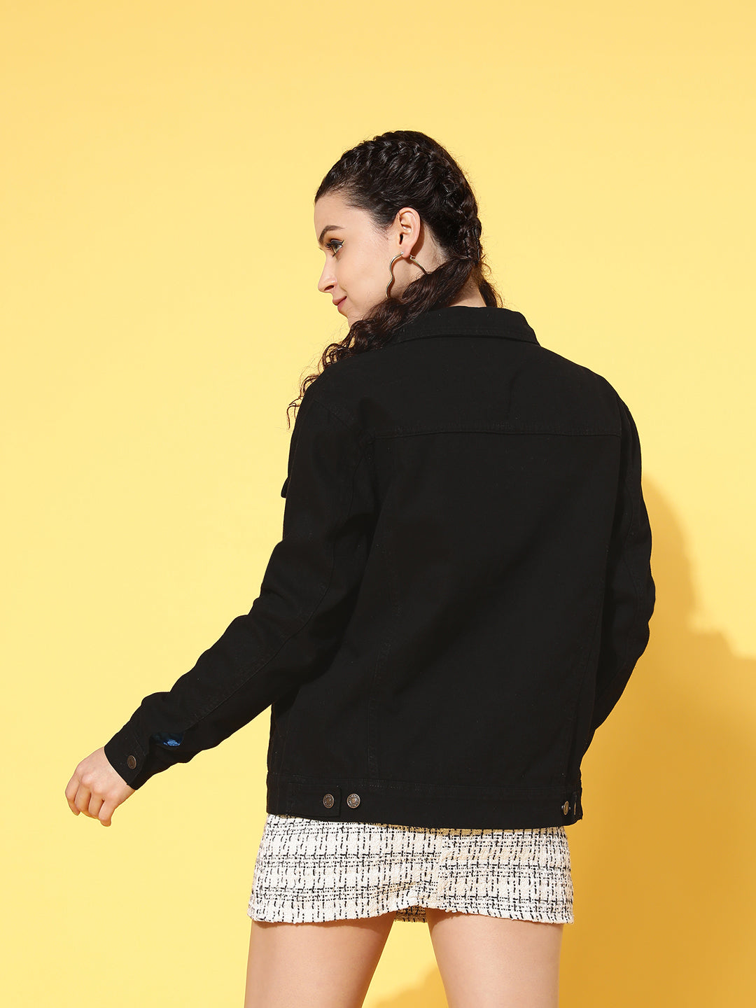 Black Solid Denim Jacket