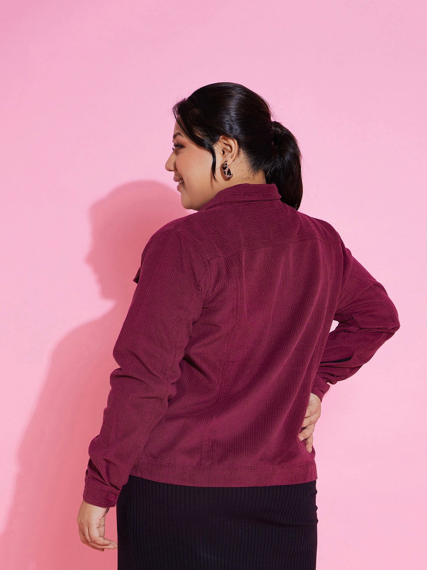 Burgundy Corduroy Button Jacket-SASSAFRAS Curve