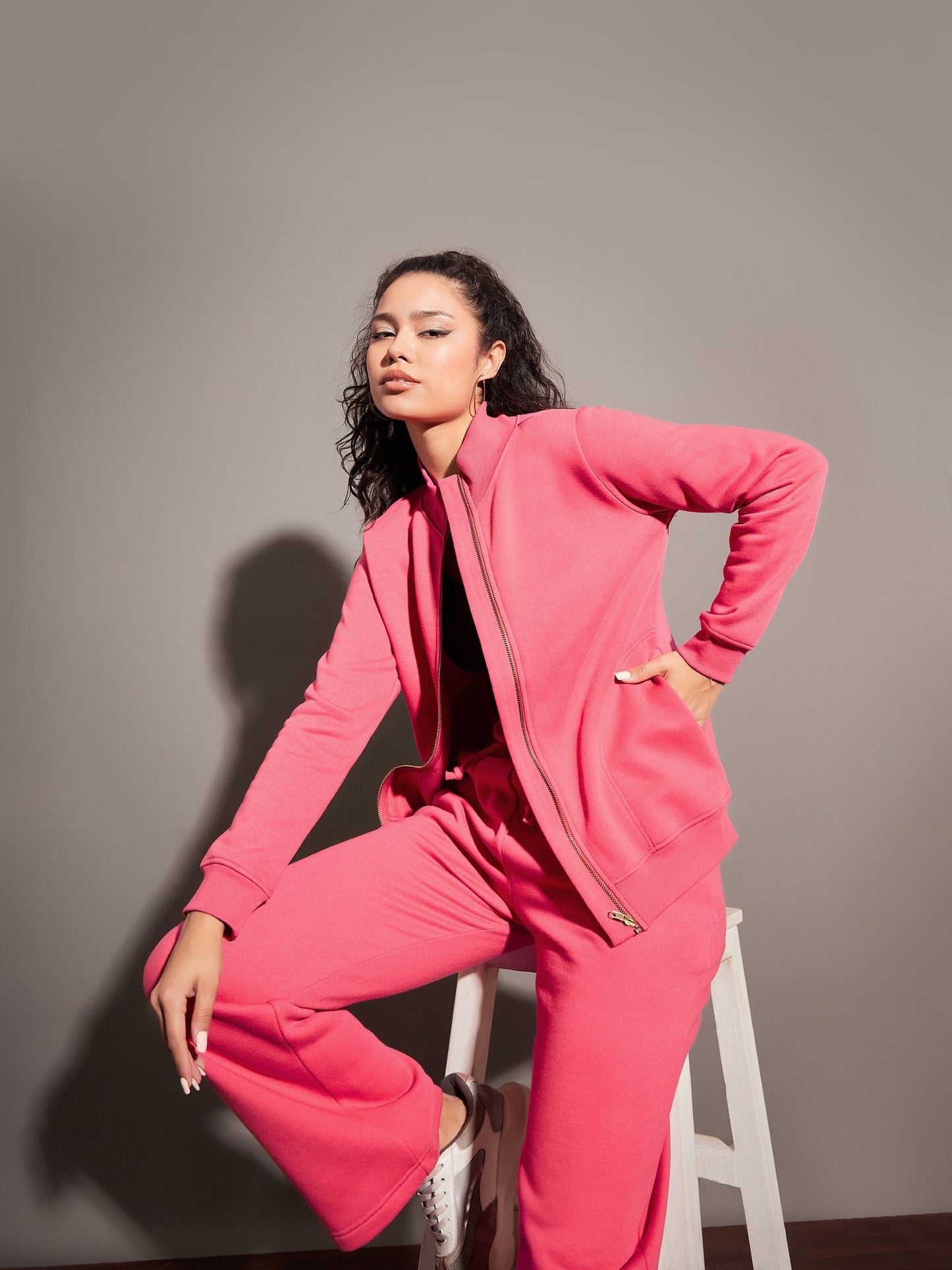 Pink Fleece Zipper Jacket